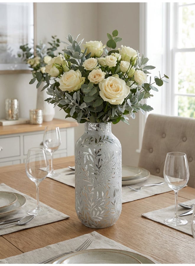 ايست من نون مزهرية سيراميك لترتيب الزهور، ارتفاع 29 سم | لون فضي | تصميم فلورا إيتش | الحجم - 13.5x13.5x29 سم | مثالية لتزيين غرفة المعيشة، مثالية لتزيين طاولة القهوة، طاولة الطعام، طاولة الكونسول أو أي مساحة مكتبية أو معيشية - Image 1